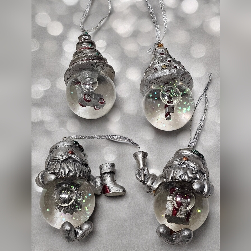 Pewter Glass Snowglobe Santa Stocking Boot Ornament International Silver…